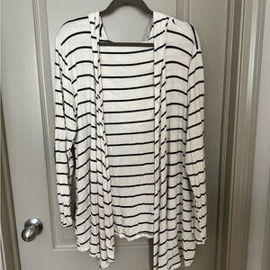 Black & White Striped Cardigan w/ Buffalo Plaid Patch Elbows
